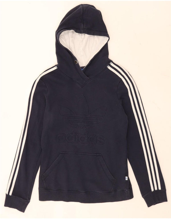 Женский джемпер с капюшоном Adidas с графическим рисунком UK 14, средний темно-синий, хлопок