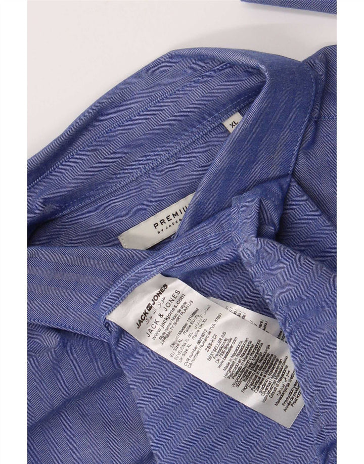Мужская рубашка Jack & Jones XL, синяя хлопковая елочка