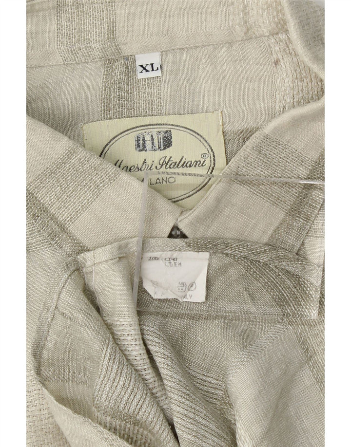 VINTAGE Mens Short Sleeve Shirt XL Beige Check Linen Vintage Vintage and Second-Hand Vintage from Messina Hembry 
