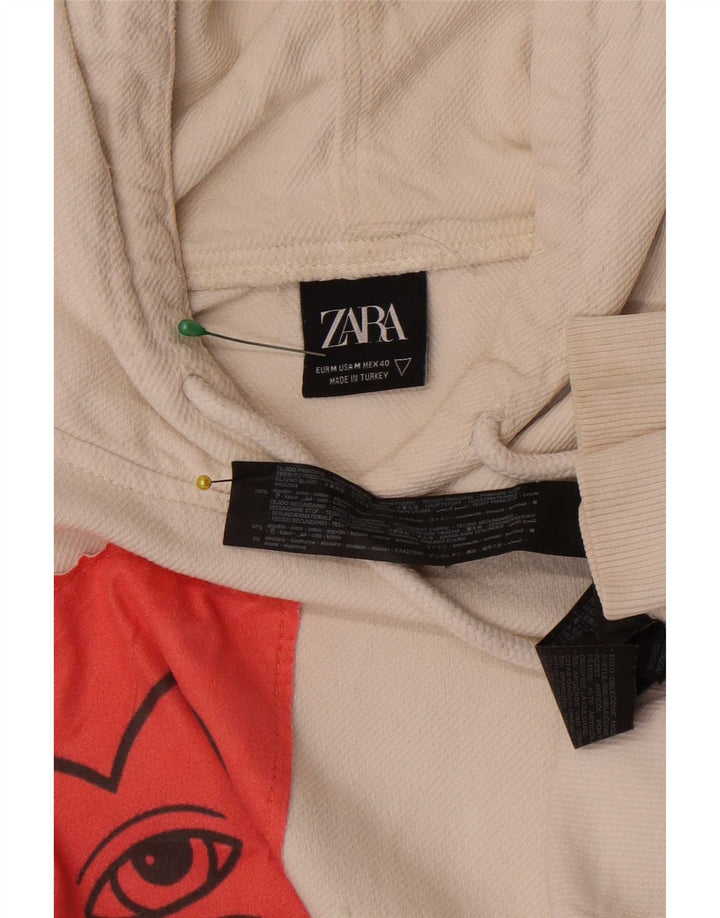 Zara Мужской джемпер свободного кроя с капюшоном с рисунком, средний белый