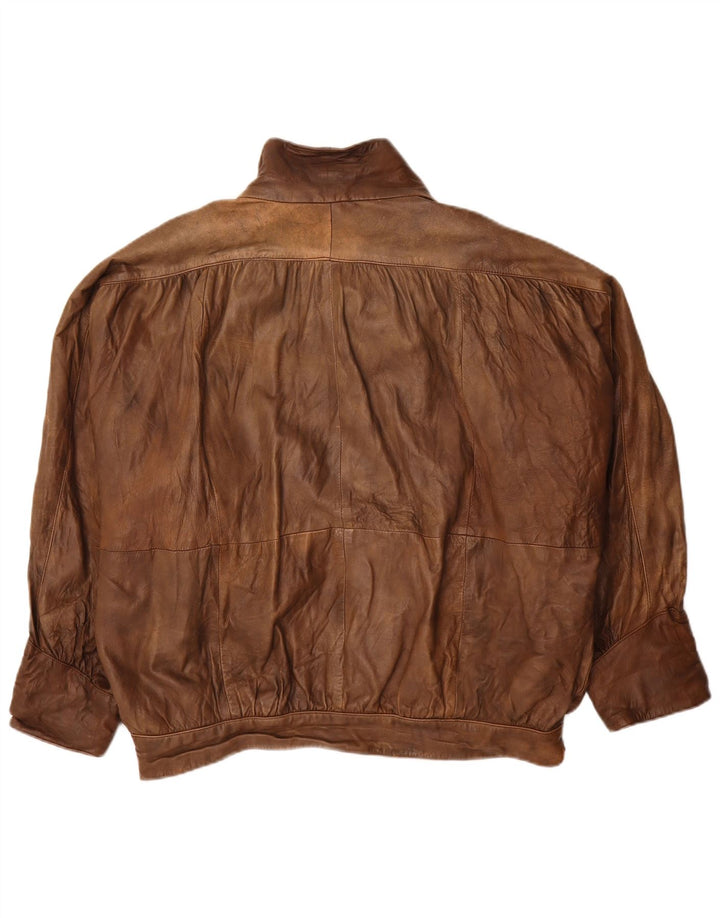 Винтажная женская кожаная куртка оверсайз UK 20 2XL Коричневая