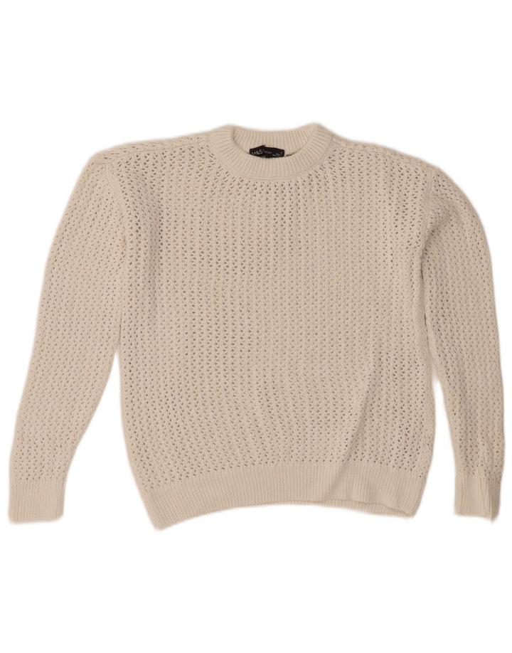MARKS & SPENCER Womens Crew Neck Jumper Sweater UK 10 Small White Cotton