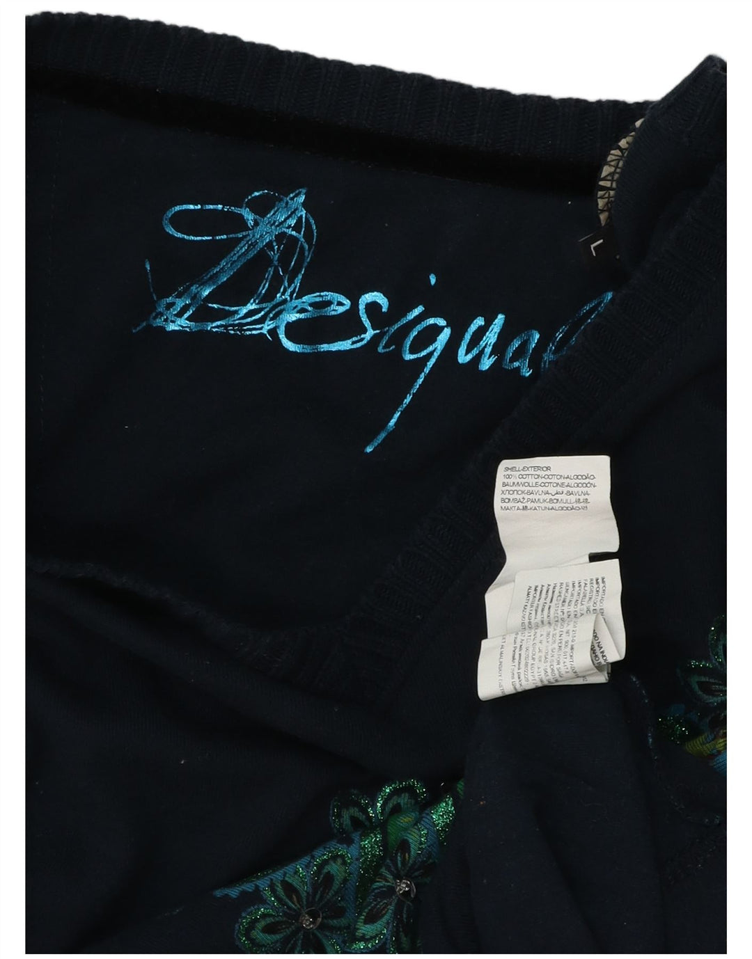 Женский топ DESIGUAL с длинным рукавом и графикой, UK 14, большой темно-синий с цветочным принтом