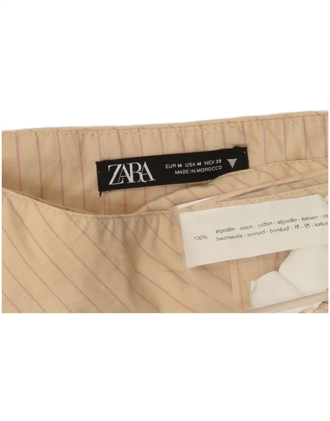 Женская мини-юбка с запахом Zara Medium W28, бежевый хлопок в тонкую полоску