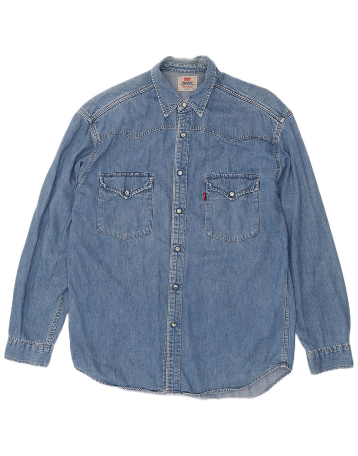 Мужская джинсовая рубашка Levi's, большая синяя хлопковая ткань