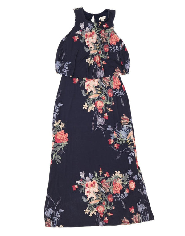 Женское платье макси с открытыми плечами Monsoon UK 12, средний темно-синий с цветочным принтом