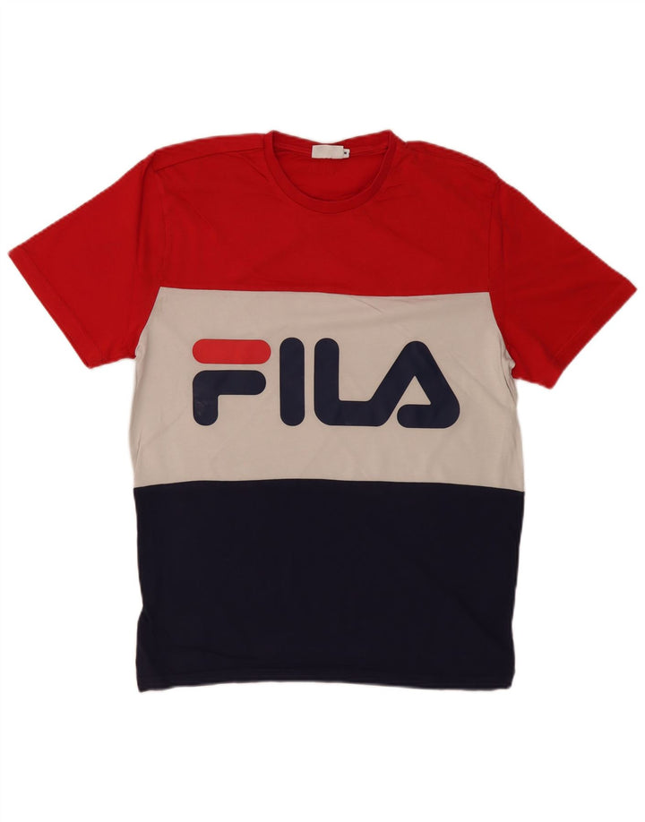 Мужская футболка FILA с рисунком, средний размер, разноцветный хлопок с цветными блоками