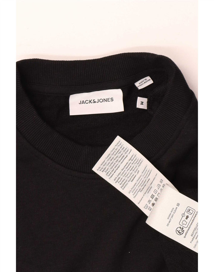 Мужской свитшот с рисунком Jack & Jones, хлопковый джемпер среднего размера, черный