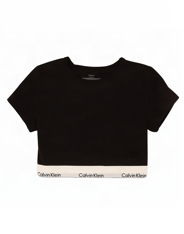 Женская укороченная футболка с рисунком Calvin Klein Top UK 14, большой черный цвет с цветными блоками
