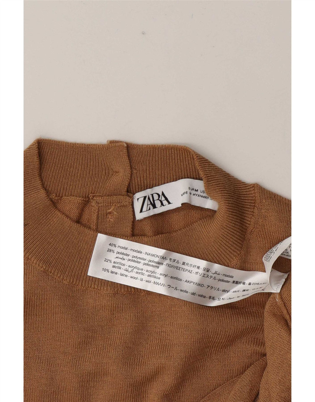 Женский джемпер с высоким воротником Zara UK 12, средний хаки, модальный