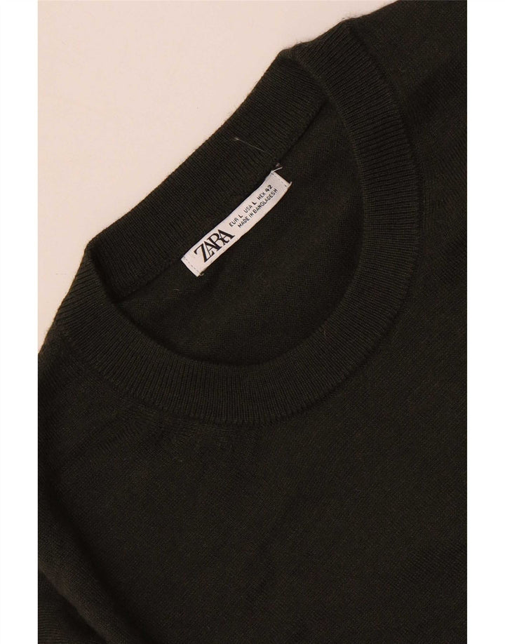 Мужской джемпер с круглым вырезом Zara, большой хаки