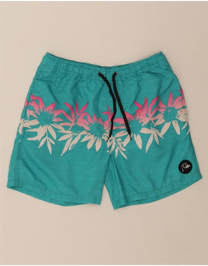 QUIKSILVER Mens Sport Shorts Medium Turquoise Floral Polyester Vintage Quiksilver and Second-Hand Quiksilver from Messina Hembry 