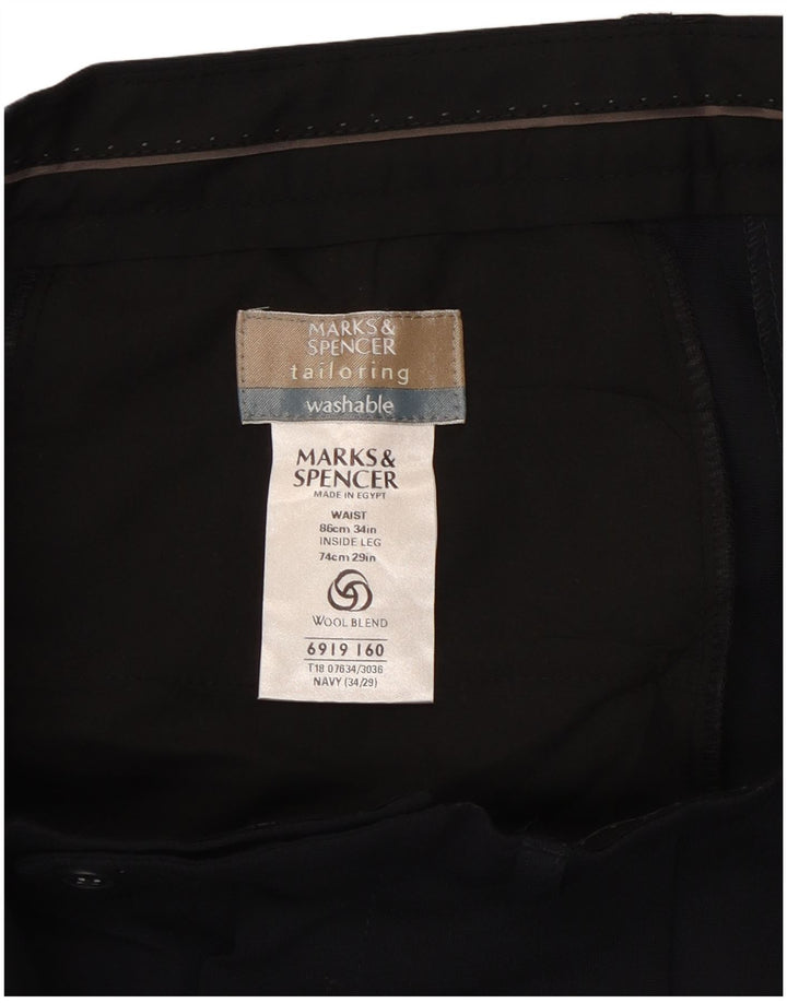 Мужские костюмные брюки Marks & Spencer W34 L29 темно-синие из полиэстера
