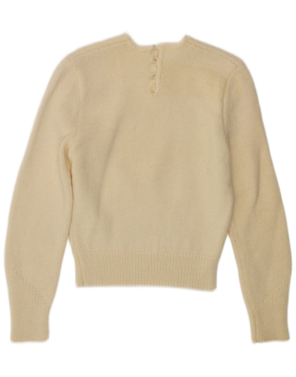 ВИНТАЖНЫЙ женский джемпер с круглым вырезом, Великобритания, 10, маленький, белый цвет