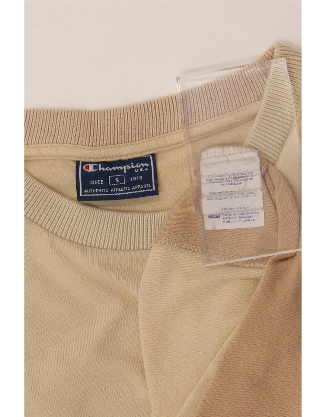 Мужская футболка CHAMPION, маленькая, бежевая, хлопковая с цветными блоками