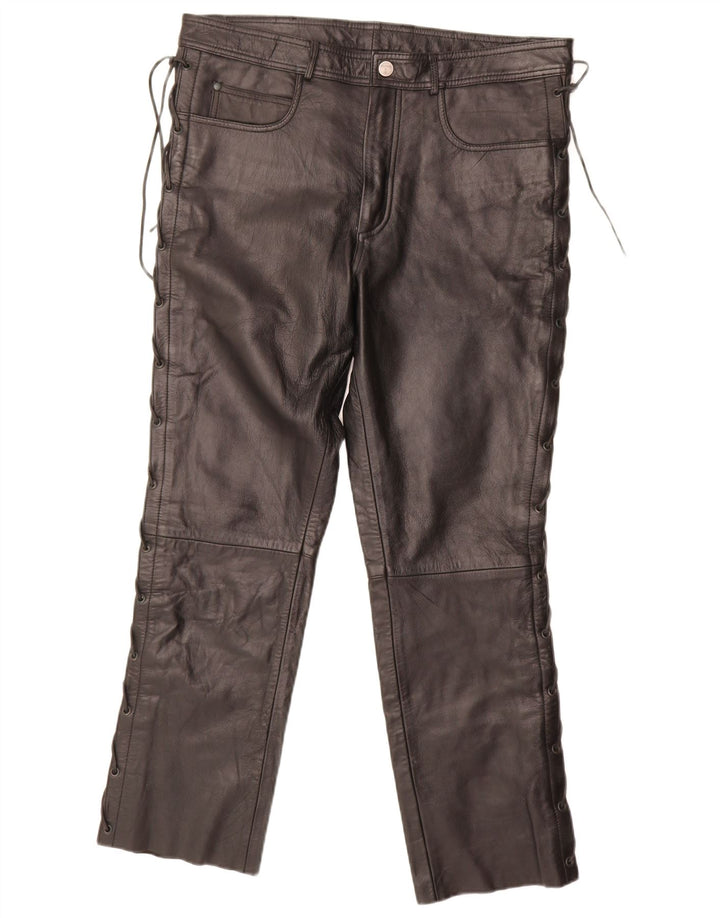 HIGHWAY 1 Мужские прямые кожаные брюки IT 52 XL W34 L28 Черные кожаные