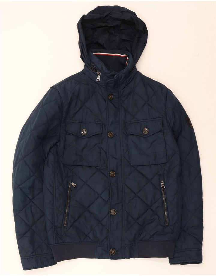 Мужская стеганая куртка с капюшоном Tommy Hilfiger UK 36, маленькая, темно-синяя, полиэстер