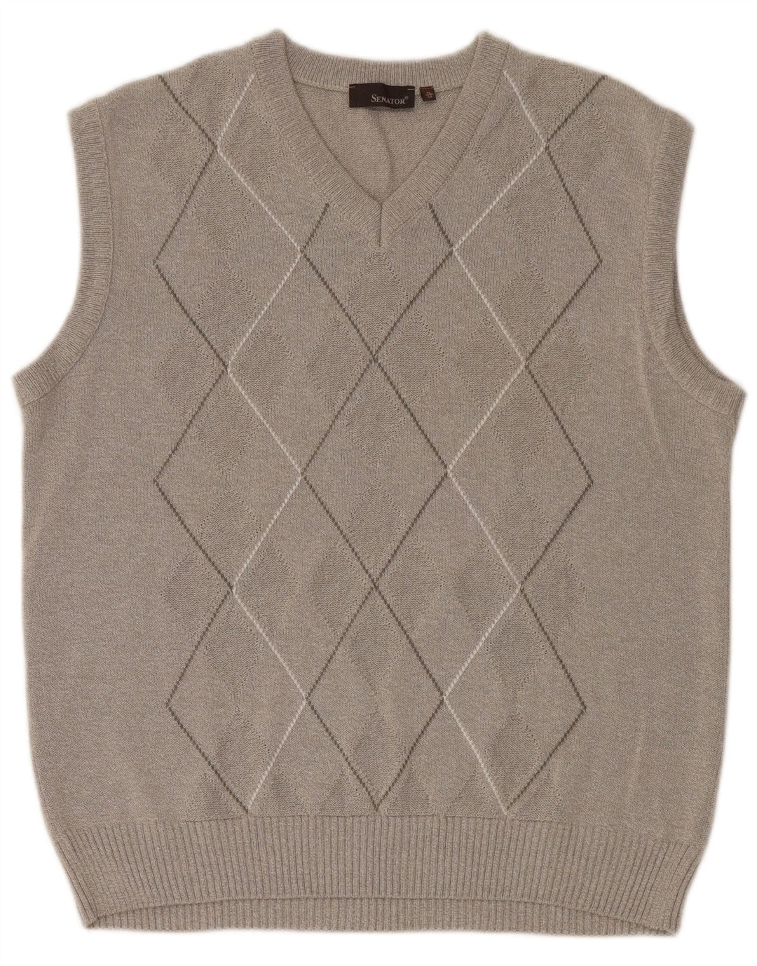 SENATOR Mens Vest Tank Top IT 54 XL Grey Argyle/Diamond Cotton