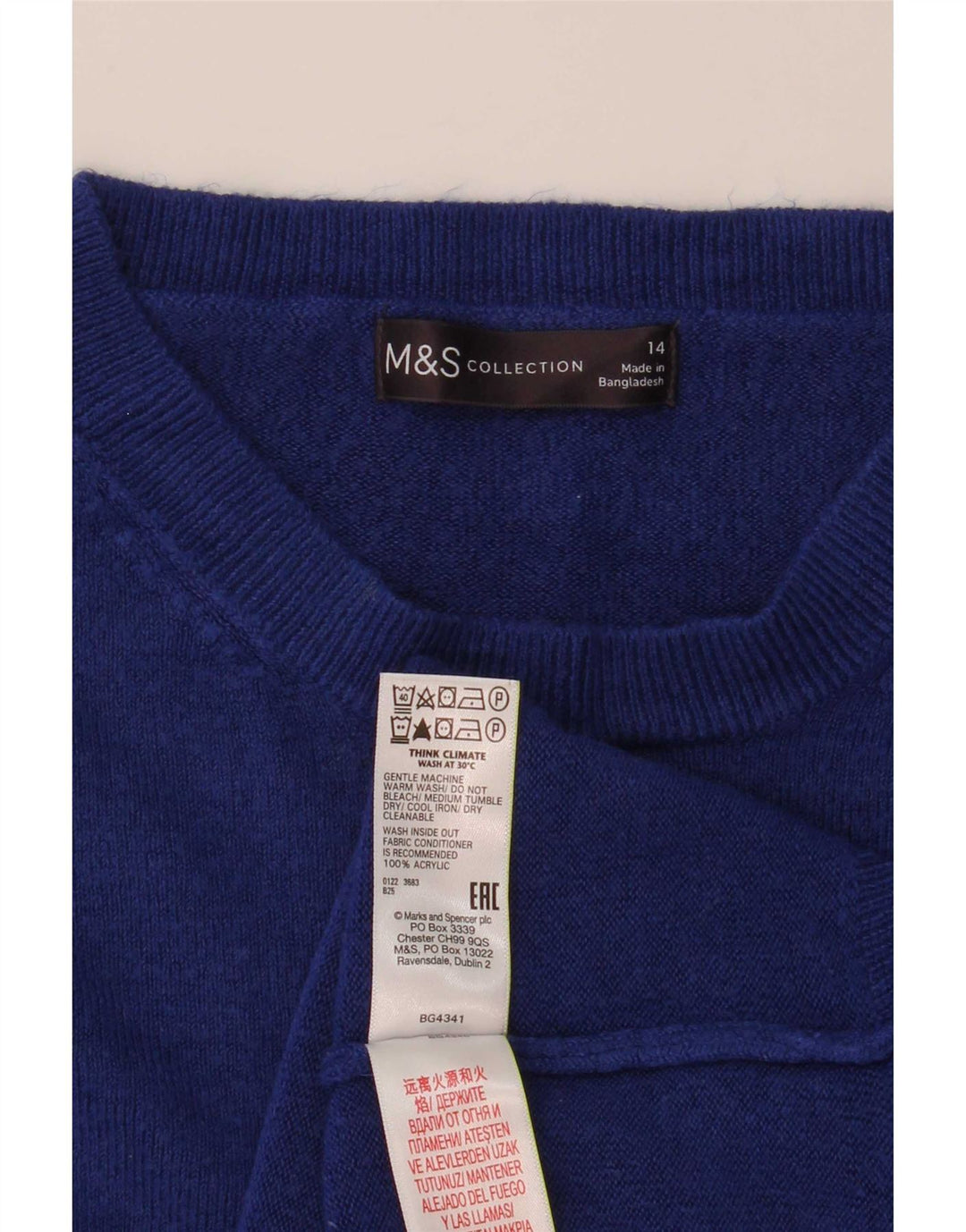 Женский джемпер с круглым вырезом Marks & Spencer UK 14, средний синий акрил