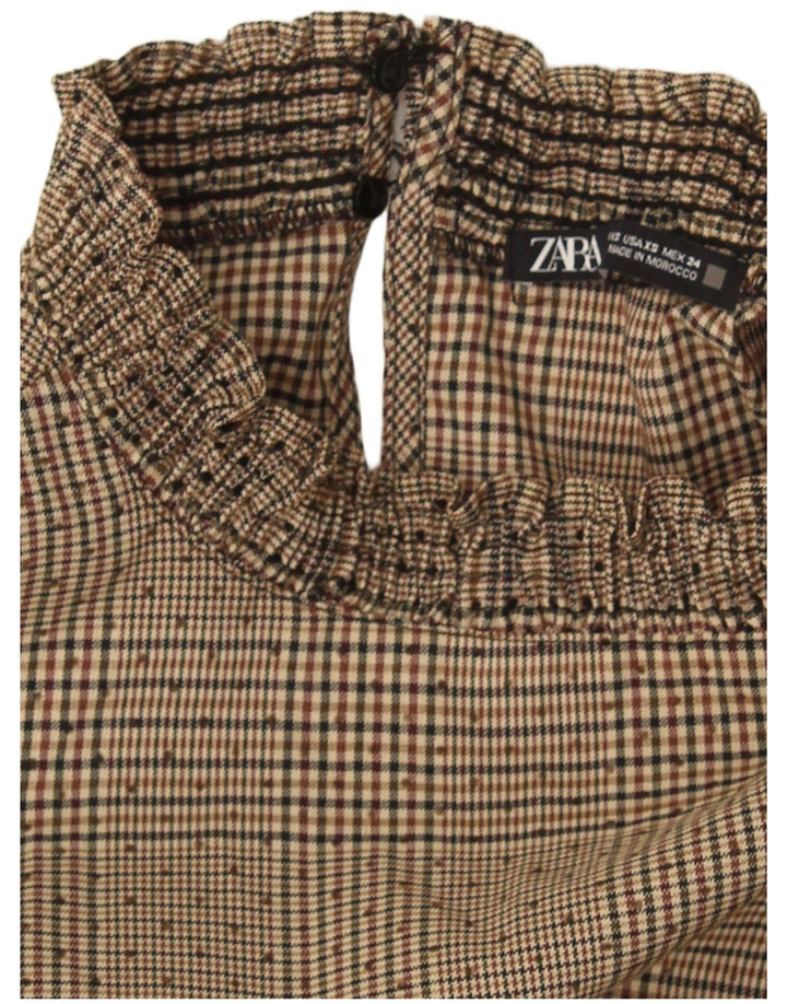 Женское базовое платье Zara UK 6 XS бежевое с узором "гусиные лапки"