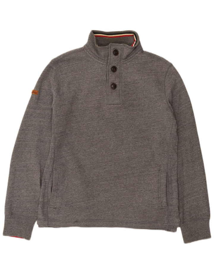 Мужской свитер Superdry с воротником на пуговицах, джемпер среднего серого цвета с крапинками, хлопок