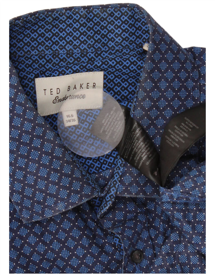 Мужская рубашка Ted Baker, размер 16, 1/2, большая синяя хлопковая рубашка с геометрическим рисунком