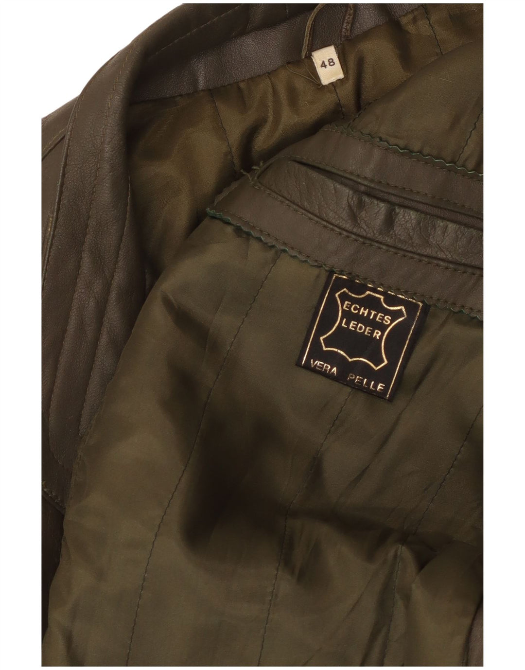 VINTAGE Mens Leather Jacket IT 48 Medium Green Leather