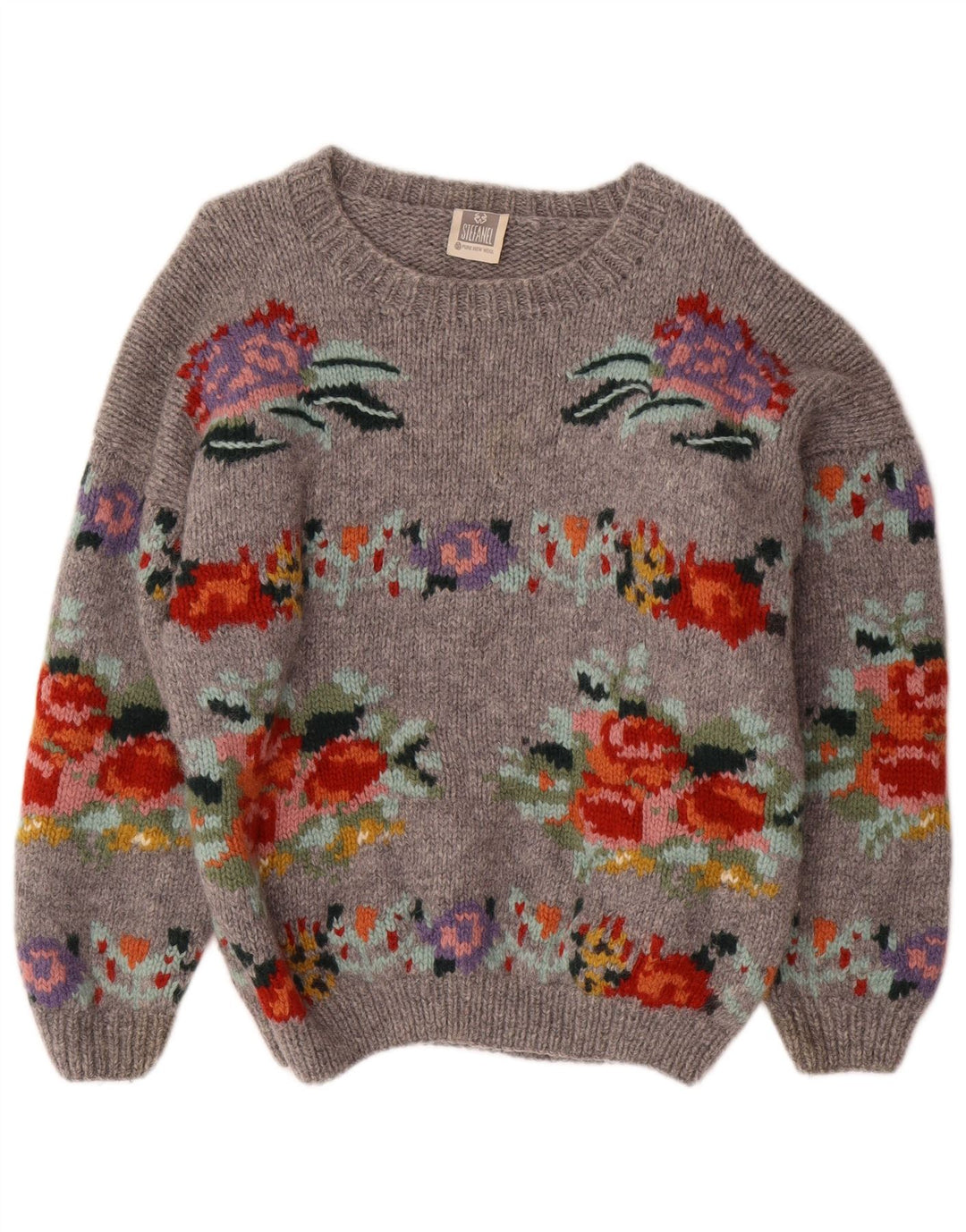 Женский свитер с вырезом «лодочка» STEFANEL UK 14, средний серый с цветочным принтом