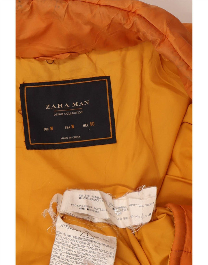 Мужская стеганая куртка Zara UK 38, средний оранжевый полиэстер с цветными блоками