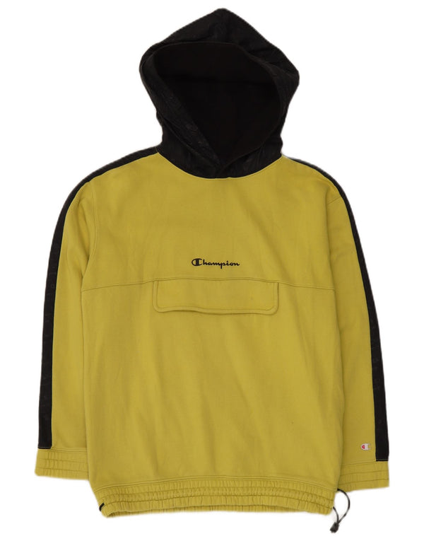 Champion Mens Graphic Hoodie Jumper Small Yellow Colourblock Cotton