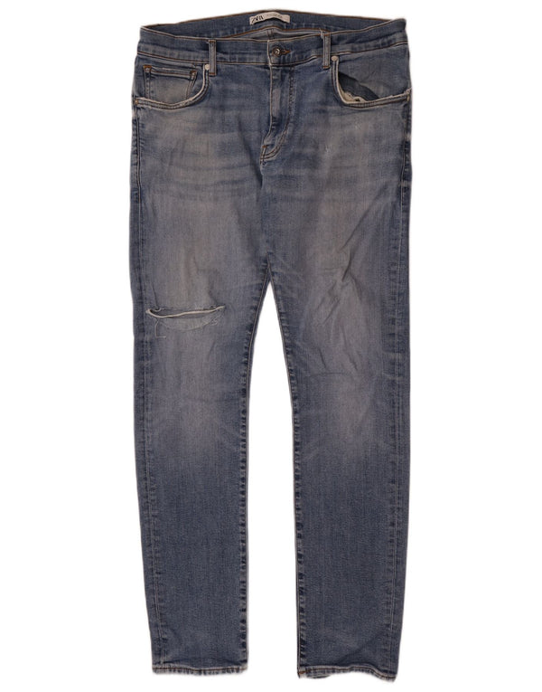 Мужские потертые узкие джинсы Zara EU 46 XL W36 L33 синие