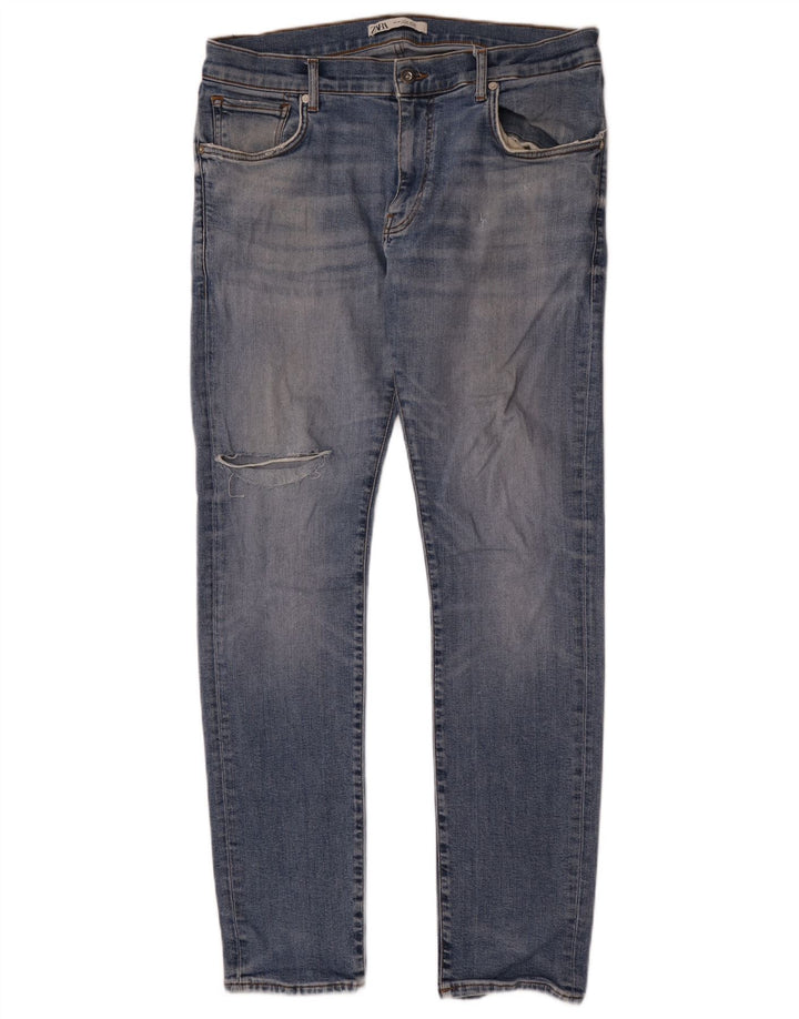 Мужские потертые узкие джинсы Zara EU 46 XL W36 L33 синие