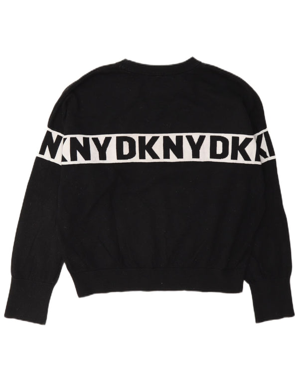 Женский свитер с рисунком Dkny, джемпер UK 14, средний черный, хлопок с цветными блоками