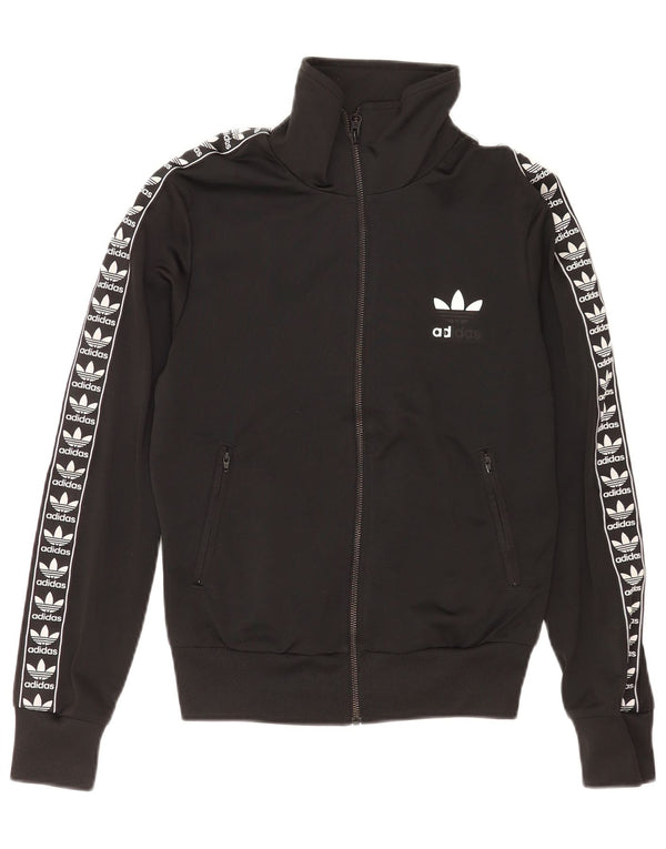 Женский спортивный костюм Adidas с графическим рисунком, верхняя куртка UK 10, маленький черный спортивный костюм