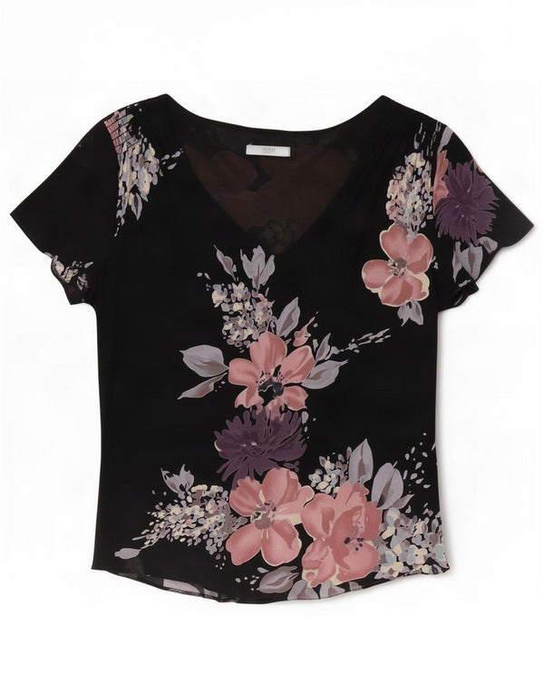 Marks & Spencer Womens Blouse Top UK 16 Large Black Floral Polyester