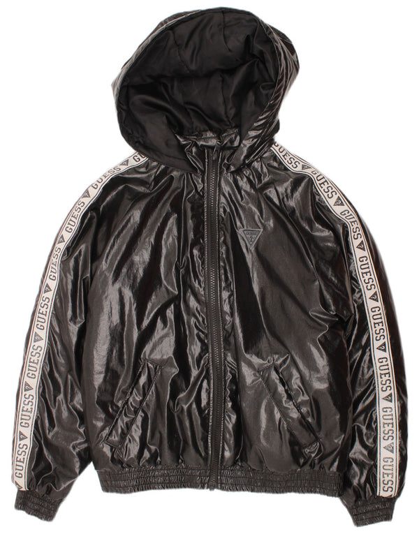 Утепленная куртка с капюшоном Guess для маленьких девочек 9–12 месяцев, серая полиэтиленовая