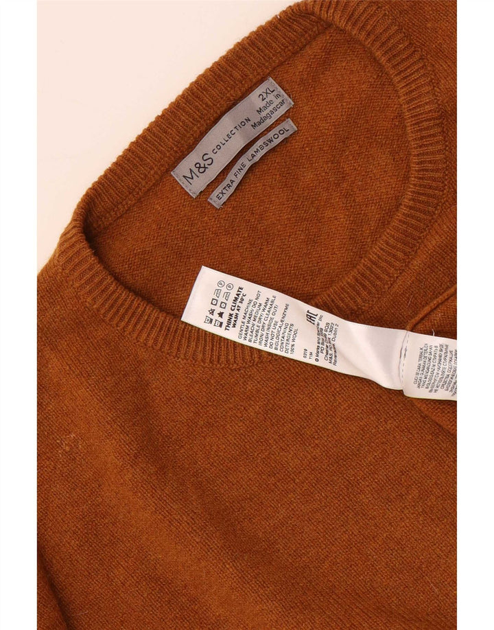 Мужской джемпер с круглым вырезом Marks & Spencer 2XL коричневый шерстяной
