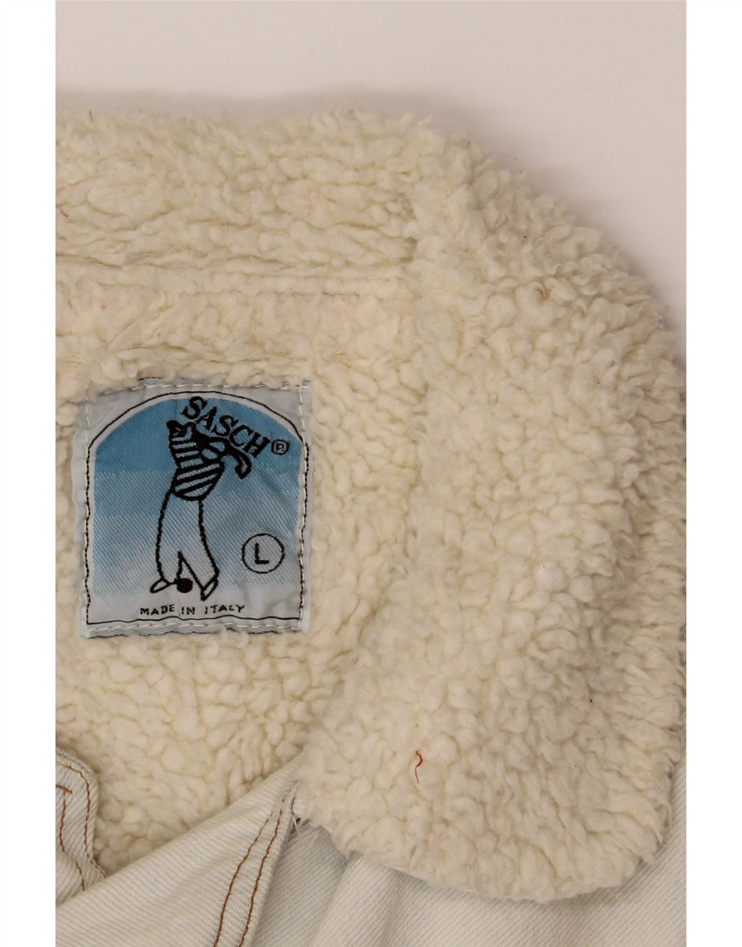 SASCH Mens Denim Sherpa Jacket UK 40 Large Off White Vintage Sasch and Second-Hand Sasch from Messina Hembry 