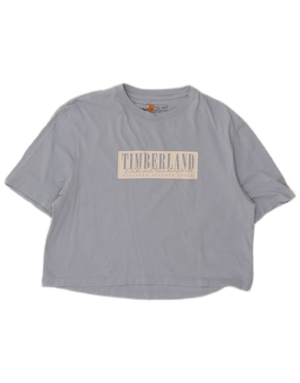 Timberland Женская укороченная футболка свободного кроя с рисунком Top UK 6 XS, синяя хлопковая ткань