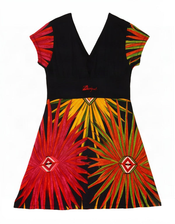 Женское платье трапециевидного силуэта с графическим рисунком Desigual UK 20 2XL, черный хлопок с цветочным принтом