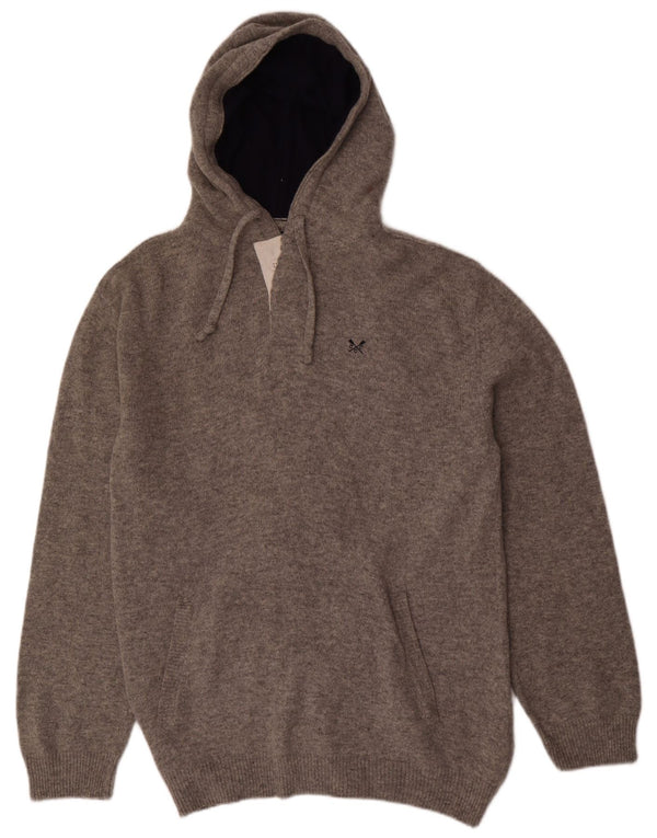 Crew Clothing Mens Hooded Jumper Sweater XL Grey Wool