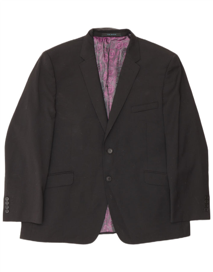 Мужской приталенный пиджак на 2 пуговицах Ted Baker UK 46 3XL, черная шерсть