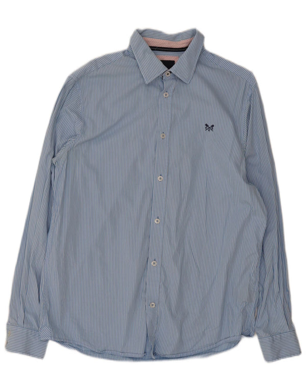 Crew Clothing Мужская рубашка классического кроя из хлопка средней синей полоски