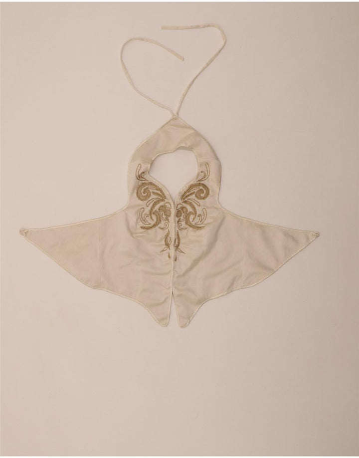 VINTAGE Womens Abstract Pattern Crop Halter Top UK 12 Medium White