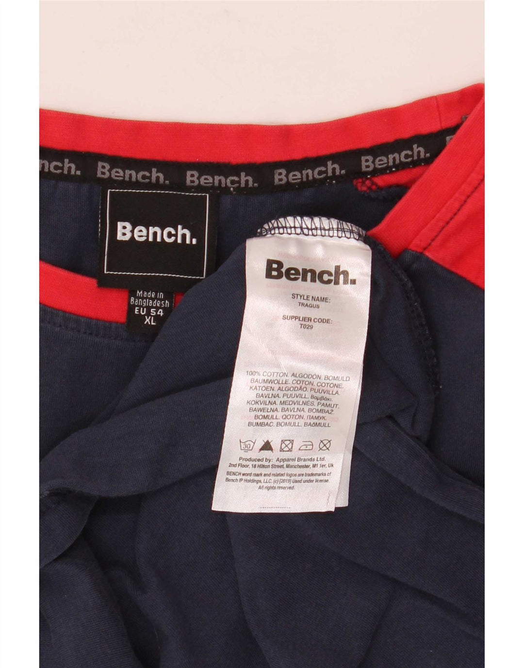 Мужской топ с рисунком Bench, длинный рукав, размер XL, темно-синий, хлопок с цветными блоками