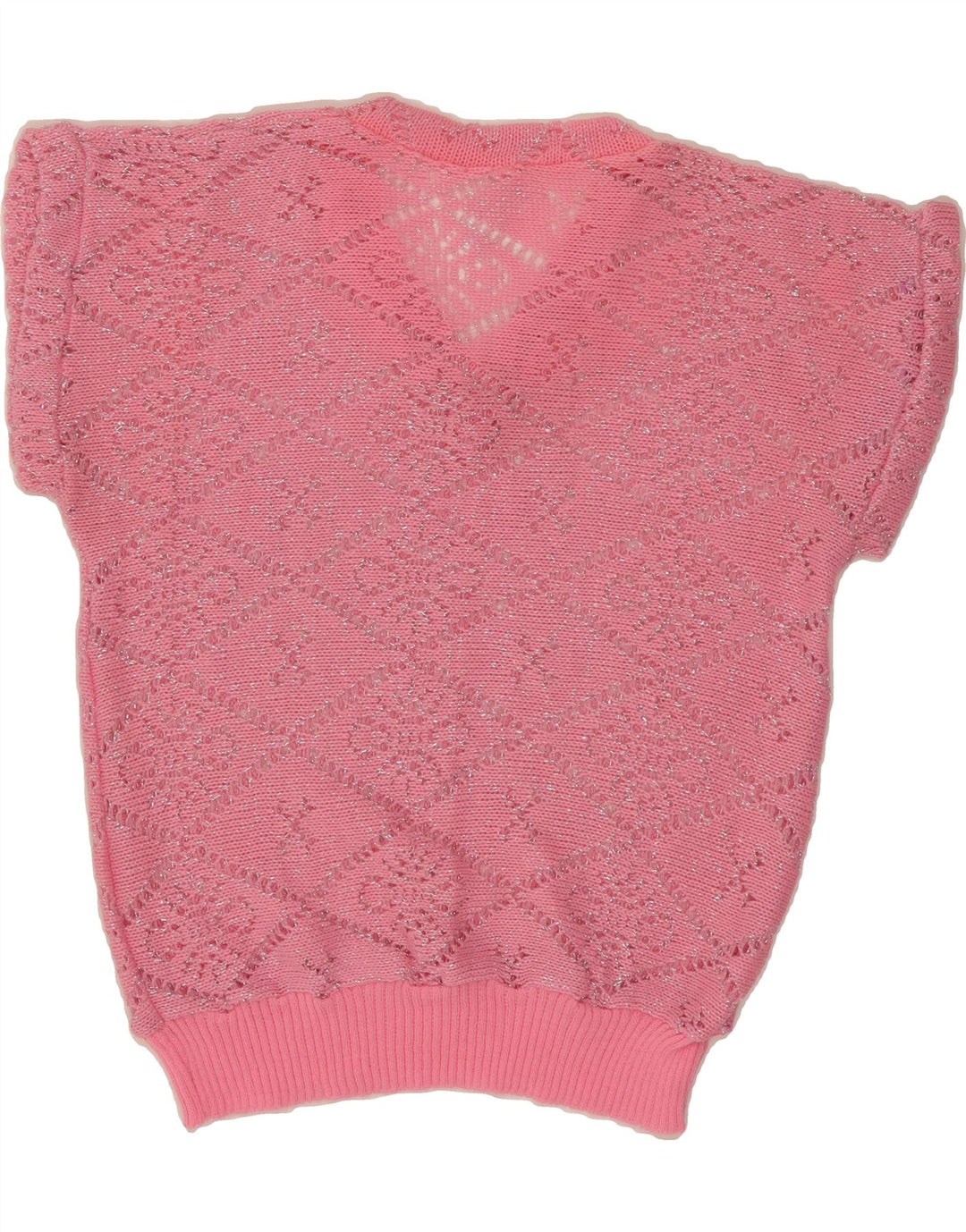 VINTAGE Womens V-Neck Jumper Sweater UK 14 Medium Pink Argyle/Diamond Vintage Vintage and Second-Hand Vintage from Messina Hembry 