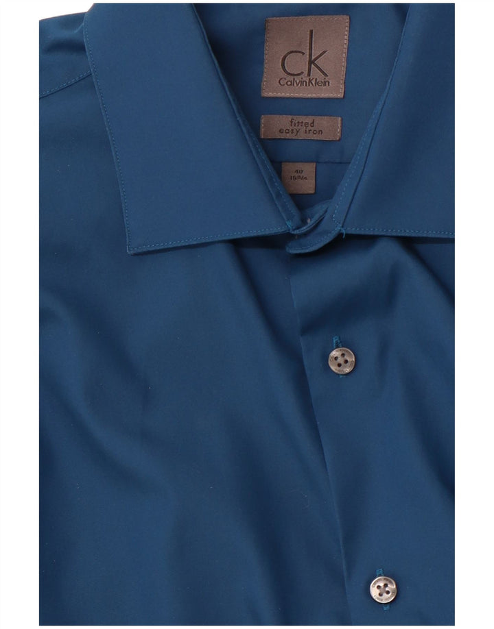 Мужская приталенная рубашка CALVIN KLEIN, размер 40, 15, 3/4, средний синий