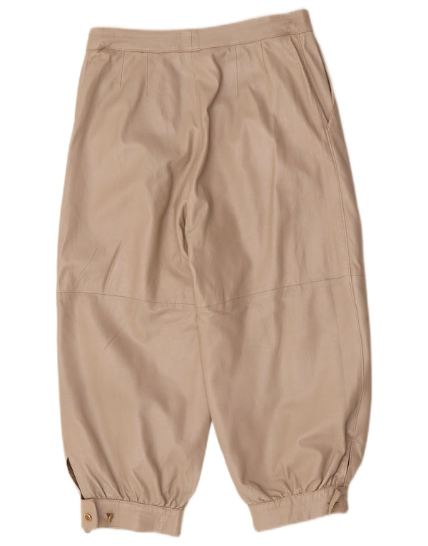 Винтажные женские кожаные капри с высокой талией W28 L20 Бежевые