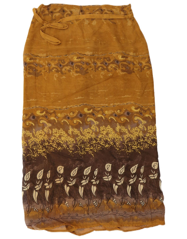 Винтажная женская юбка с запахом W34, большая коричневая вискоза с цветочным принтом