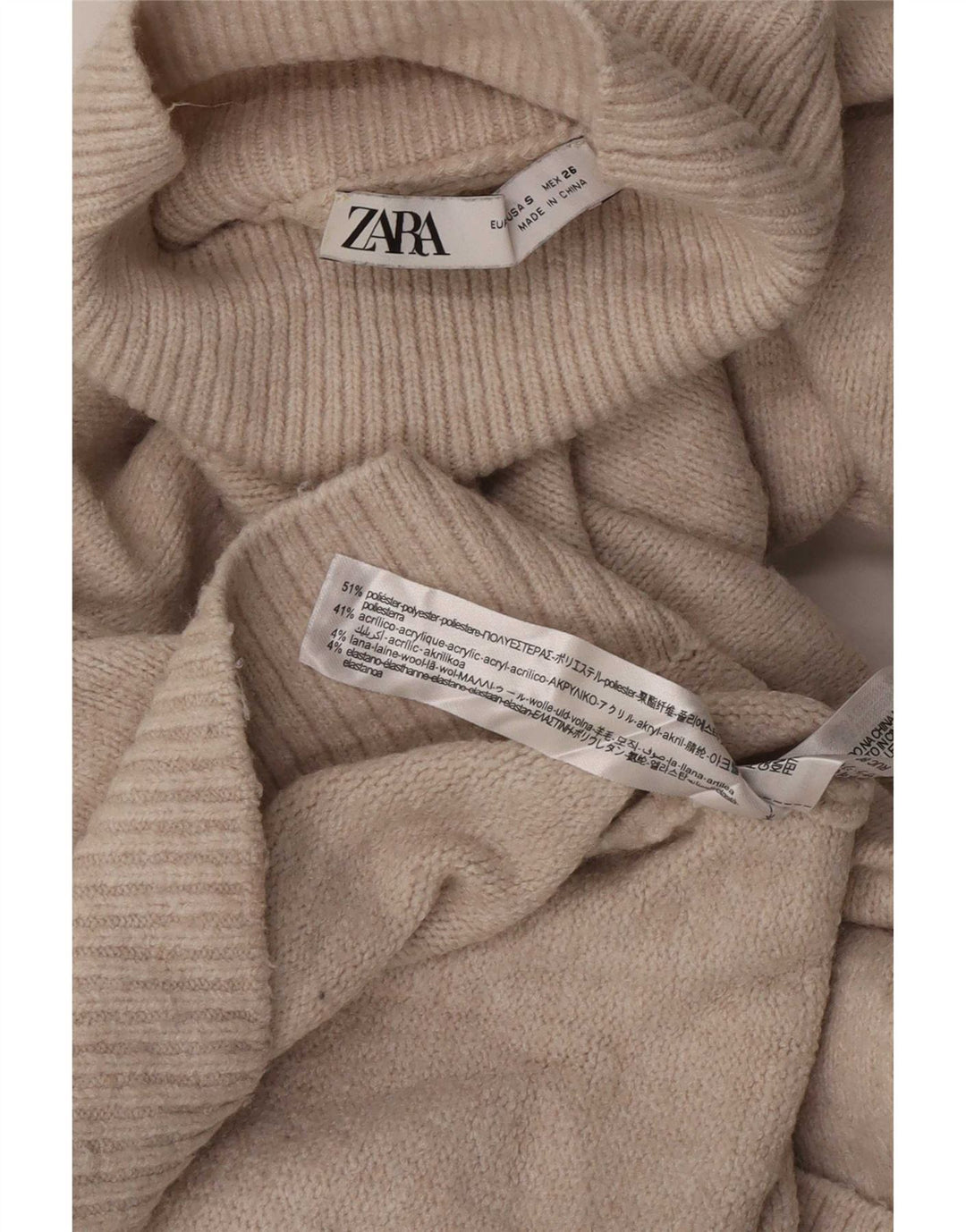 Женское платье-джемпер большого размера Zara UK 10, маленькое бежевое из полиэстера